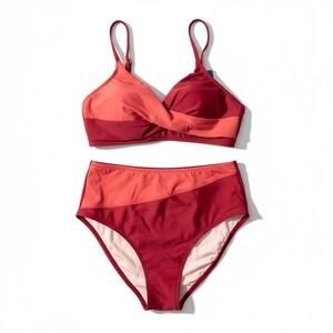 Cupshe NWT Maroon Color Block Crisscross Bikini Set High Waisted Size Medium